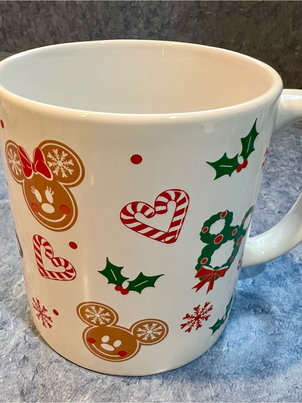 Disney Holiday Gingerbread Mickey & Minnie Ceramic Mug - White NWOT